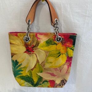Maurizio Taiuti Yellow and Green Floral Tote Bag